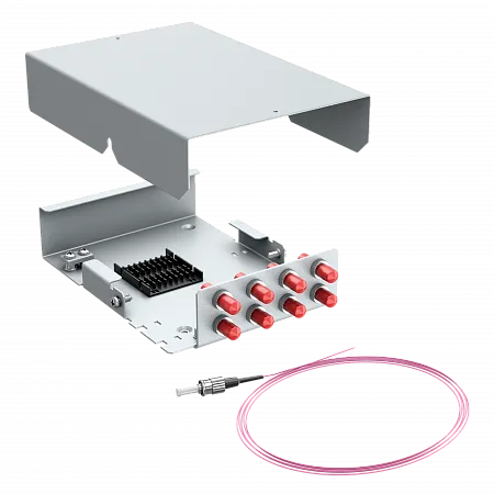 Кросс оптический настенный LANMIR укомплектованный 8 розеток ST/UPC 8 портов MM 50/125 OM4 1U серый
