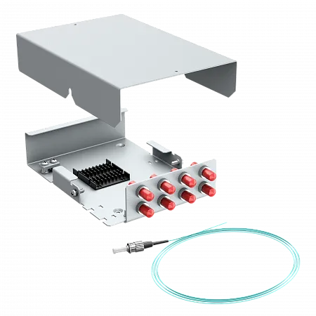 Кросс оптический настенный LANMIR укомплектованный 8 розеток ST/UPC 8 портов MM 50/125 OM3 1U серый
